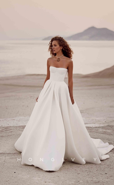 Simple Strapless Lace-Up Back Beach Wedding Dress