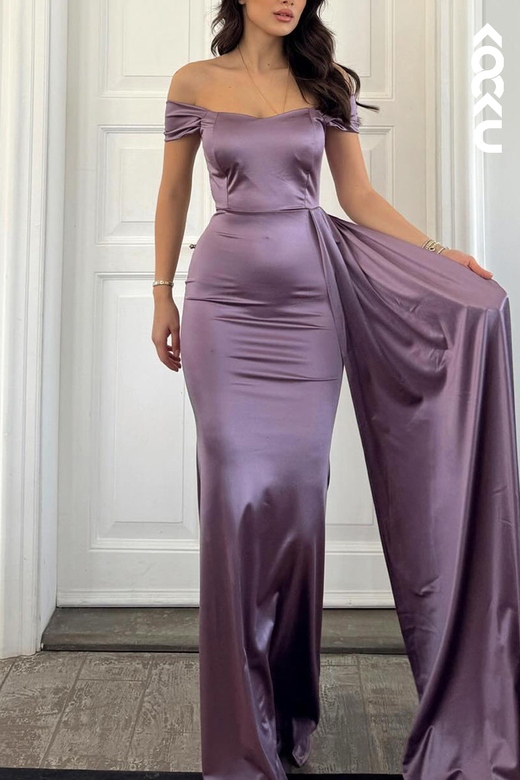 Simple Off-Shoulder Sleeveless Sheath Holiday Prom Dress