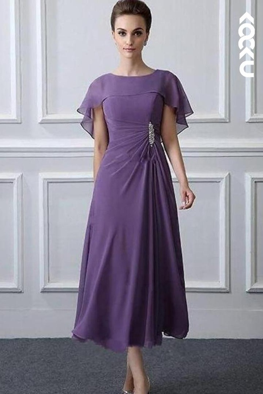 Chiffon A-Line Short Sleeves Charming Mother of the Bride Formal Dress