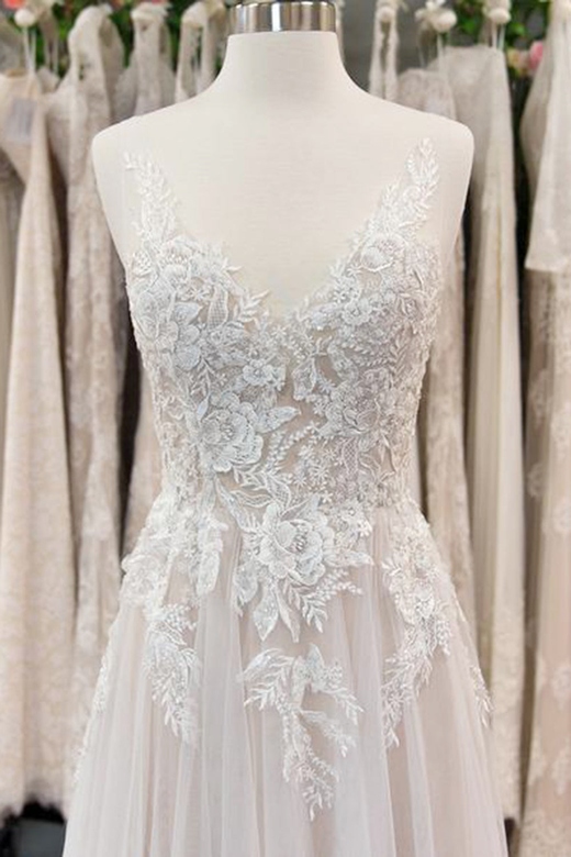 New Arrival V-Neck Sleeveless Lace A-Line Wedding Dress