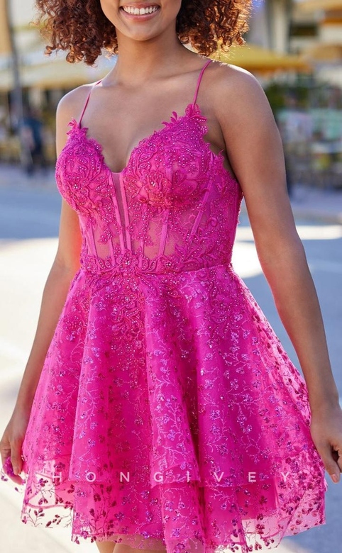 Ornate High Waist A-Line Short Party or Homecoming Dress