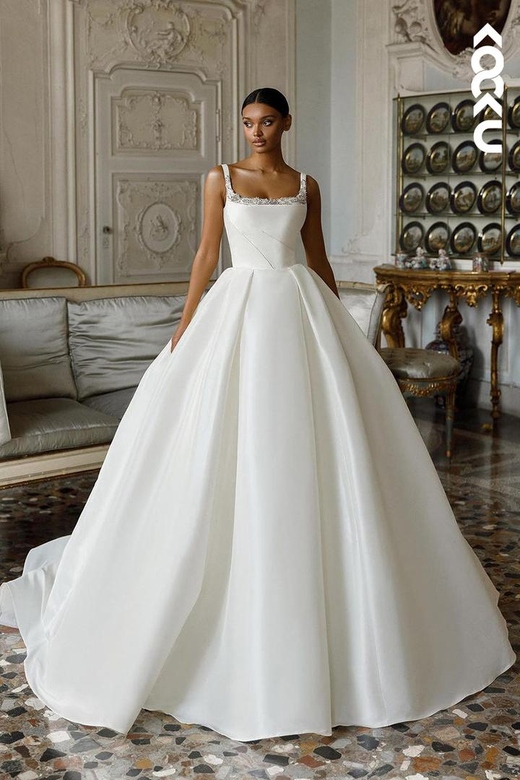 Classic Straps Square A-Line Simple Wedding Dress, Timeless Style