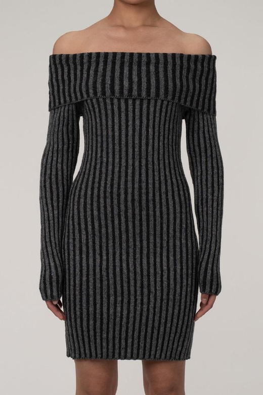 Sexy Folded Off Shoulder Long Sleeve Ribbed Knit Mini