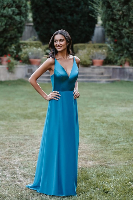 V-Neck Spaghetti Straps Sleeveless Satin A-Line Bridesmaid Dress