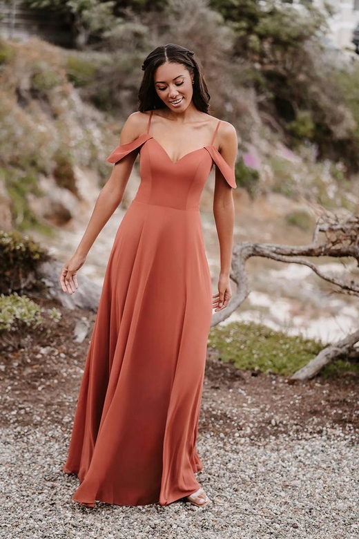 V-Neck Off-Shoulder Sleeveless Satin A-Line Bridesmaid Dress