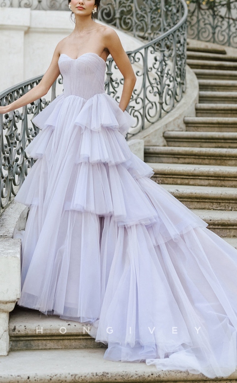 Sexy Tulle A-Line Gown, Sweetheart, Tiered, Tulle Train