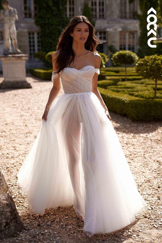 Couture & Ornate Off-Shoulder Cap Sleeves A-line Wedding Gown