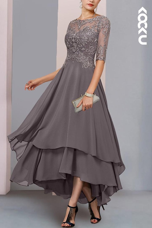 Elegant & Luxurious Half Sleeves A-Line Chiffon Mother of the Bride Gown