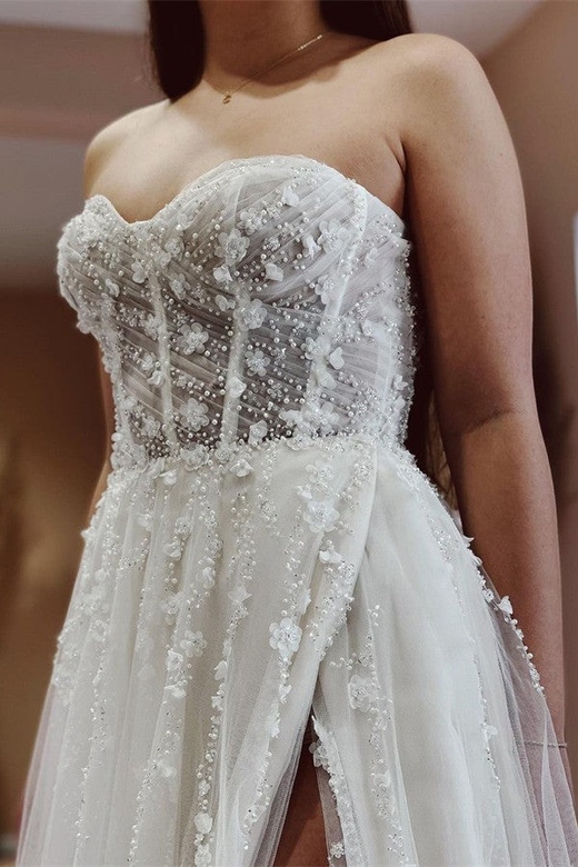 Sweetheart Pearls Tulle Wedding Dress On Sale