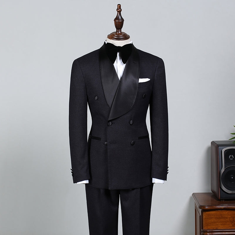 Well-cut All Black Double Breasted, Bespoke Wedding Suit