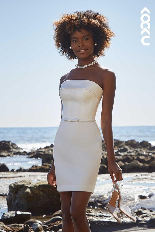 Simple Beach Strapless Satin Sheath Mini Dress