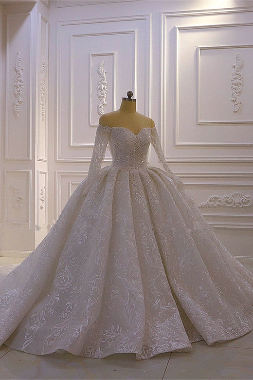 Luxurious Ball Gown Long Sleeves, 3D Lace Sweetheart Dress