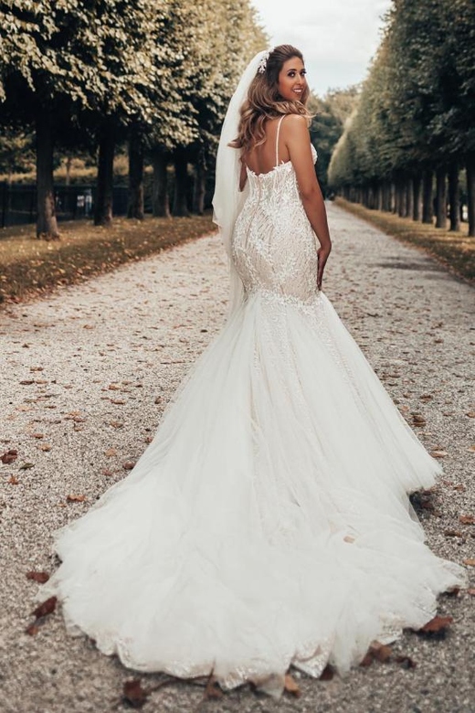 Spaghetti-Straps Sleeveless Mermaid Wedding Dress with Lace