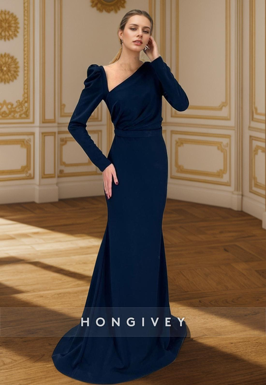 Trumpet Asymmetrical Long Sleeve Empire Prom Dress