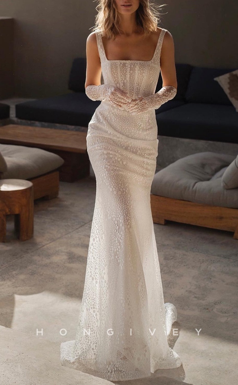 Sexy Lace Trumpet Dress, Square Straps, Empire Appliques