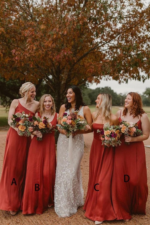 Simple Mismatched Sleeveless Satin A-Line Long Bridesmaid Gown