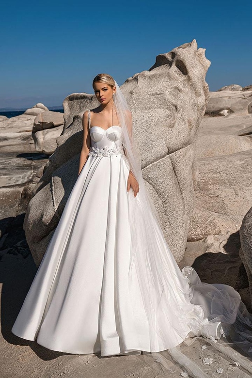 Sweetheart Beaded Floral Satin Ball Gown with Train