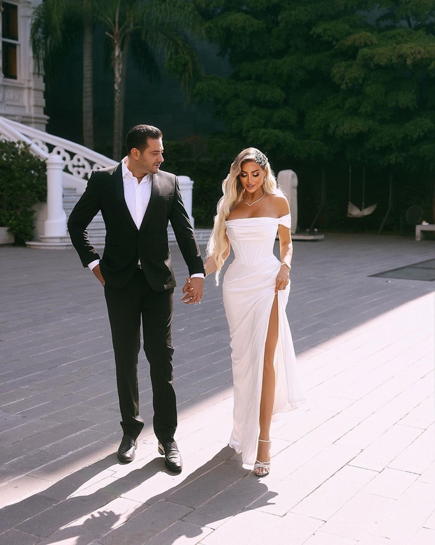 Charming Long Off-Shoulder Wedding Dress, Slit & Online Find