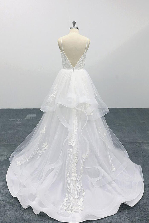 Best Appliques Spaghetti Strap Tulle Wedding Dress, On Sale