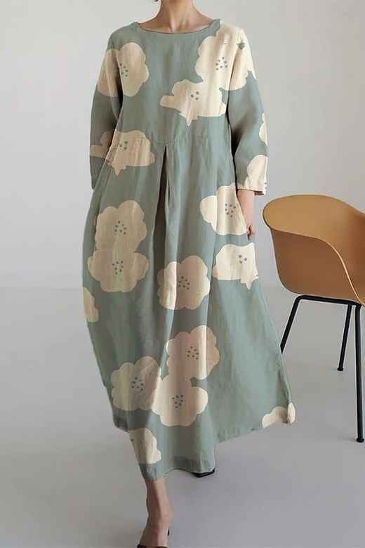 Light Blue Cloud Pattern Loose Fit Dress for Soft Look