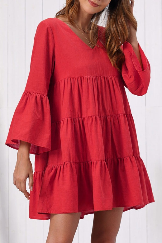 V-Neck Ruffled Short Swing Dress for Feminine Elegance