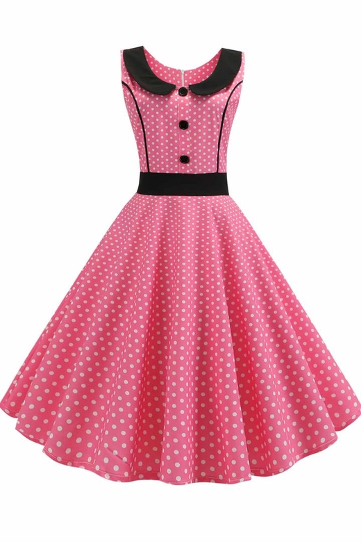 Pink Polka Dot Babydoll Button A-Line Dress for Sweet Style