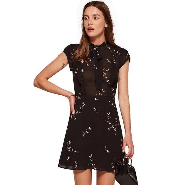 Black A-Line Short Sleeve Mini Dress for Classic Style