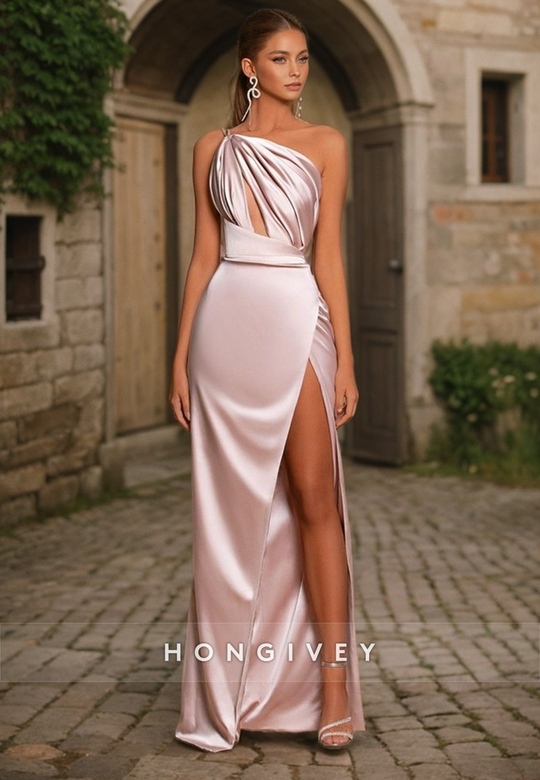 Couture Asymmetrical Cutout with Train and High Slit Prom Dress