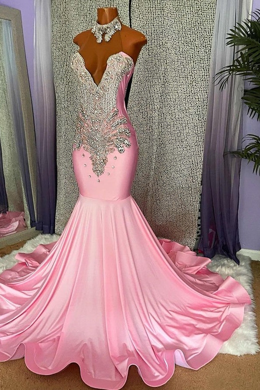 Chic High-Neck Beaded Sleeveless Mermaid Prom Gown