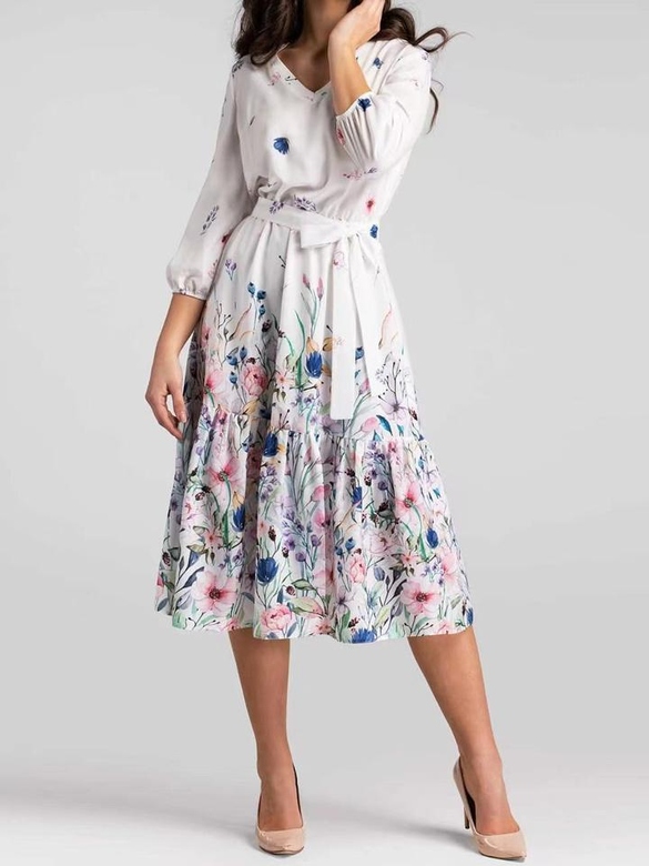 Elegant Long Sleeve Printed Midi Dress for Sophistication