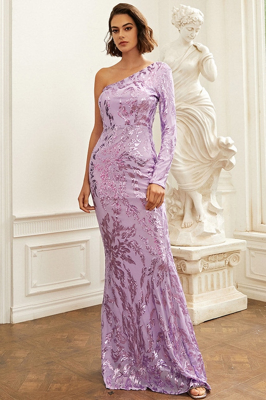 Lilac One Sleeve Prom Gown for Refined Formal Wear