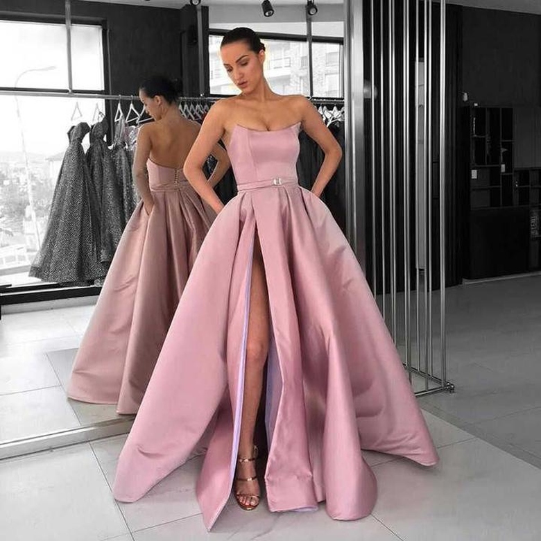 Gorgeous Strapless Pockets Slit Long Prom Dress