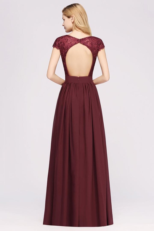 Elegant Lace Open-Back Long Burgundy Bridesmaid Dresses