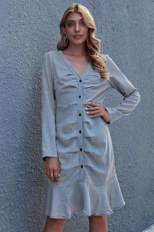 Check High Waist Cardigan Dress for Layered Look