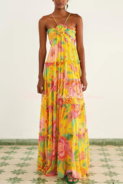 Blossom Feelings Flower Design Halter Maxi