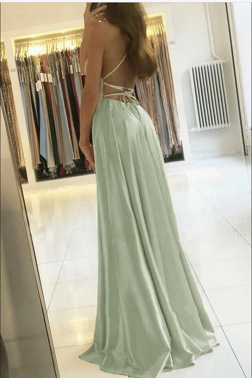 Elegant Spaghetti-Straps Long Prom Dress with Split