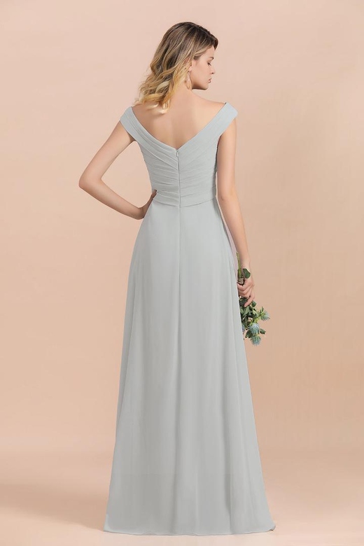 Modest Off-the-Shoulder Mist Chiffon Pleated Bridesmaid Dresses