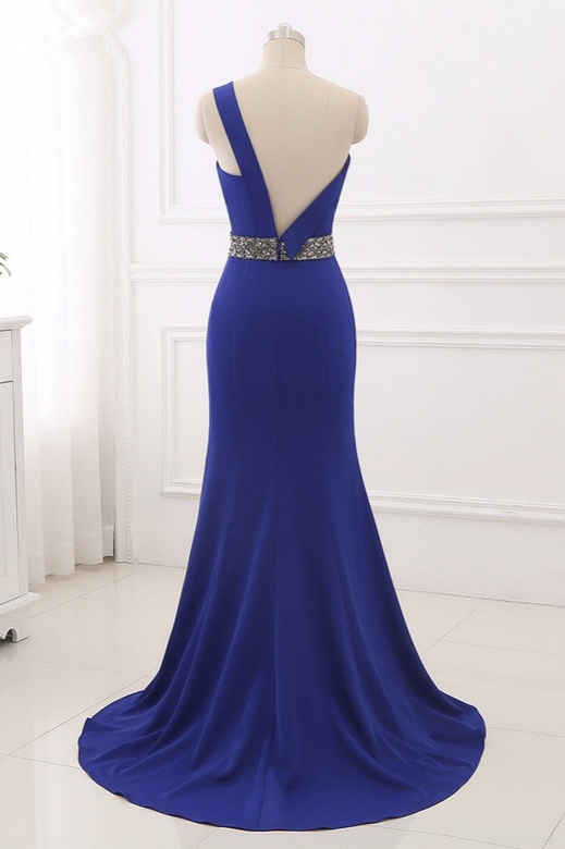 Chic One-Shoulder Sleeveless Beadings Sash Mermaid Prom Dress