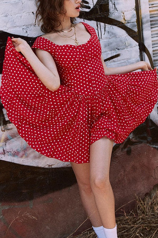 Red Polka Dot Sleeveless Mini Dress for Playful Elegance