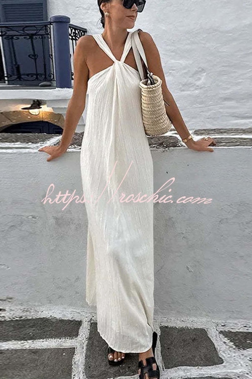 Sea Angel Vacation Maxi Dress in Linen Texture