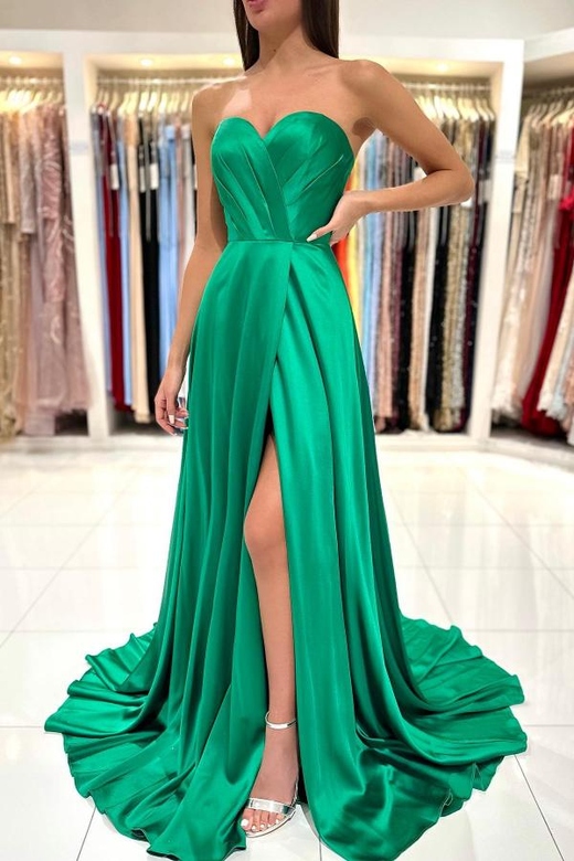 Emerald Green Sweetheart Slit Long Mermaid Prom Dress