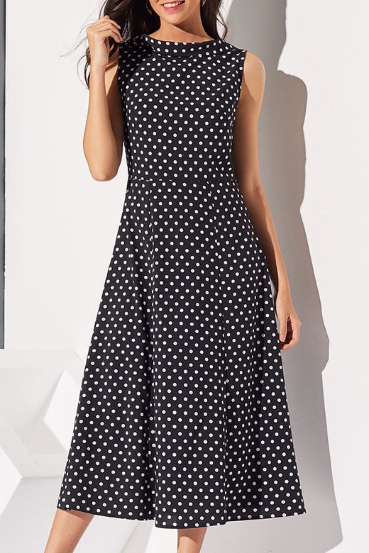 Vintage Polka Dot Sleeveless Maxi Dress for Classic Elegance