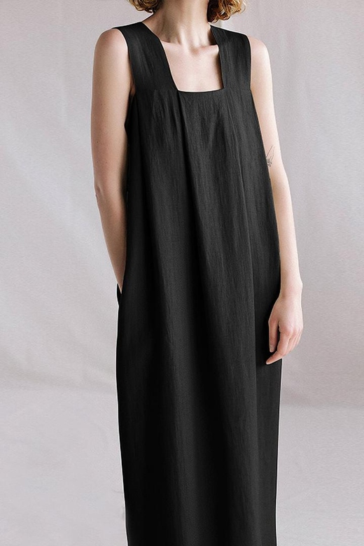 Sleeveless Linen Square Neck Suspender Dress for Summer Days