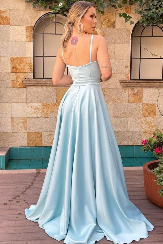 A-Line Spaghetti Strap Floor Length Sleeveless Backless Prom Gown