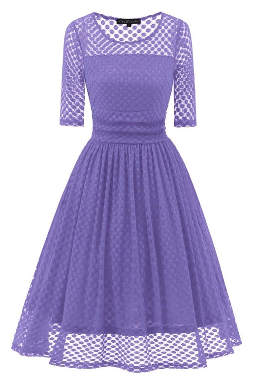 Elegant Purple A-Line Lace Midi Dress for Feminine Elegance