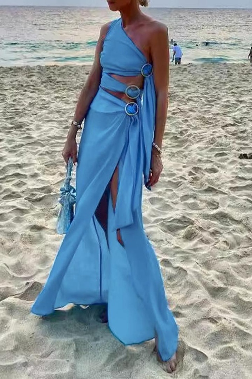 Sexy Hollowed Out Slit Oblique Dresses