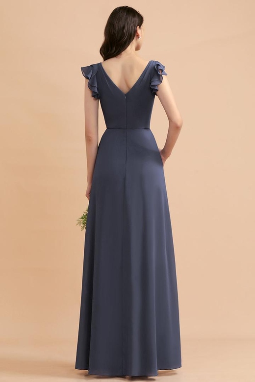 Affordable V-Neck Chiffon Ruffles Pockets Bridesmaid Dresses Sale