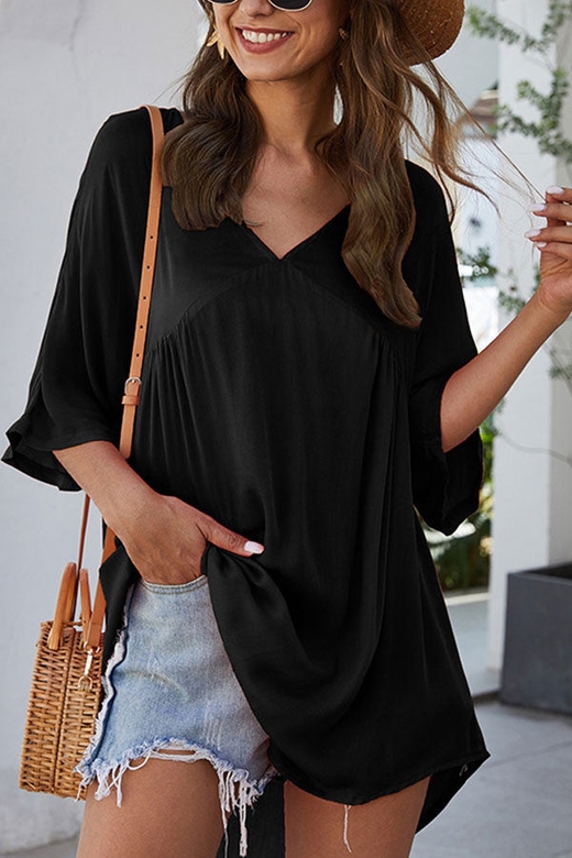 Plain V-Neck Loose Dress for Comfortable Elegance