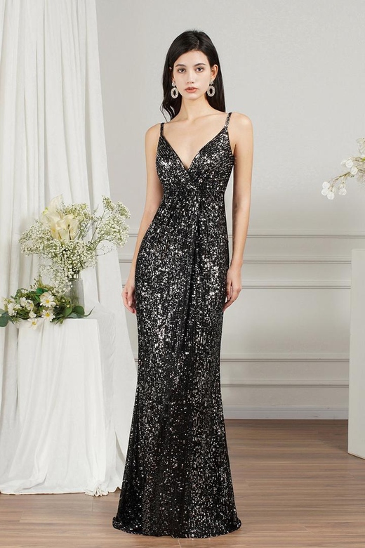 Spaghetti-Straps Sequins Sleeveless Bridesmaid Dresses