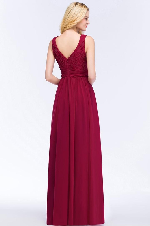 Vintage Sleeveless Pleated Burgundy Chiffon Bridesmaid Dresses